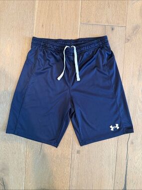 Under Armour Youth Large Navy Athletic Performance Shorts with White Logo